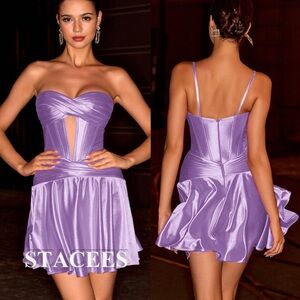 NWT Stacees A-line Strapless Ruched Corset Mini Dress In Lilac 2 Homecoming Prom